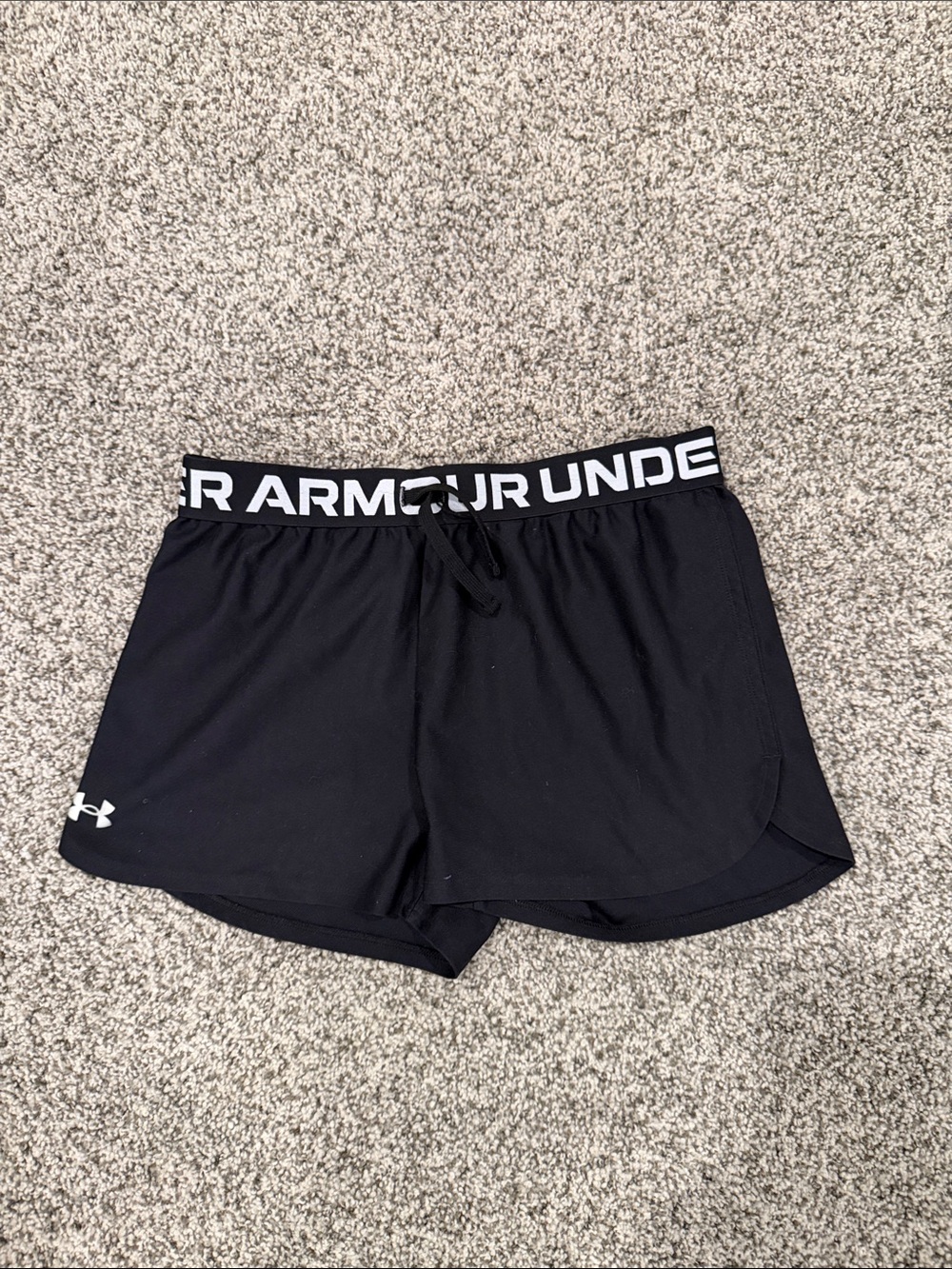 Under Armour Black Women's Athletic Shorts with Logo Waistband Youth Large